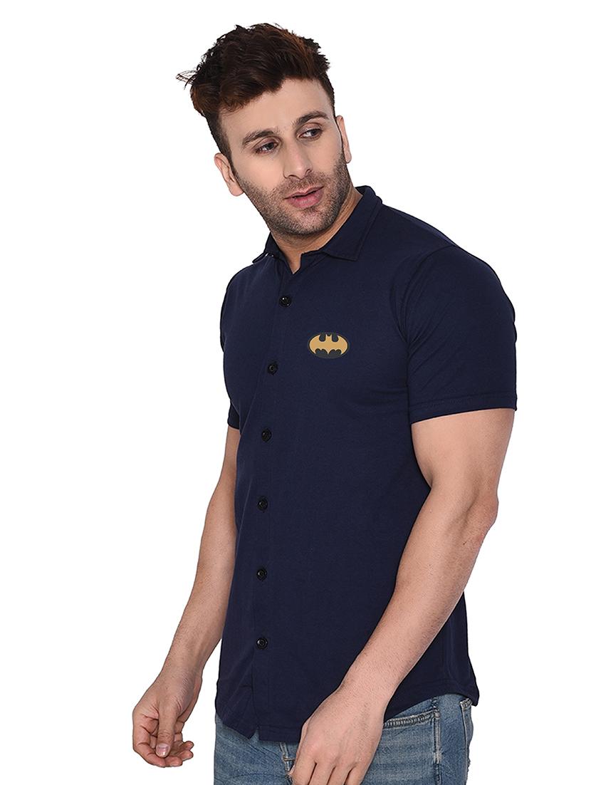 solid dark blue cotton blend casual shirt - 20841228 - Standard Image - 1