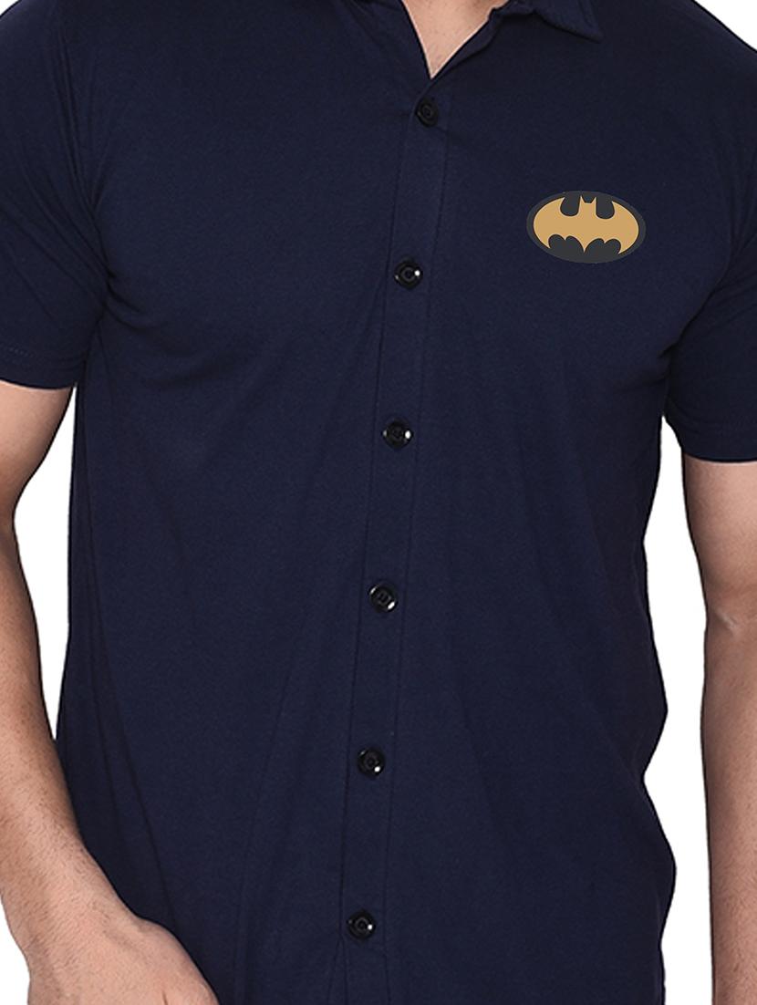 solid dark blue cotton blend casual shirt - 20841228 - Standard Image - 4