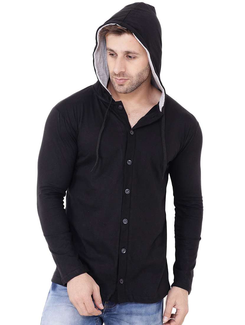 black cotton blend solid t-shirt