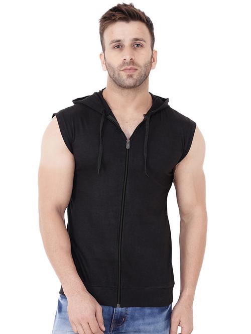 men black slim fit sleeveless hooded t-shirt - 20841290 -  Standard Image - 0