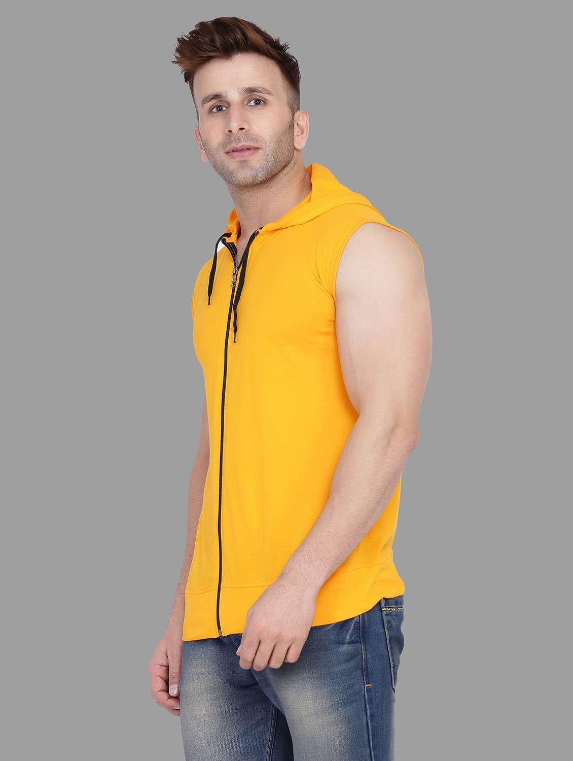 Yellow Cotton Blend Plain T-shirt - 20841293 -  Standard Image - 1