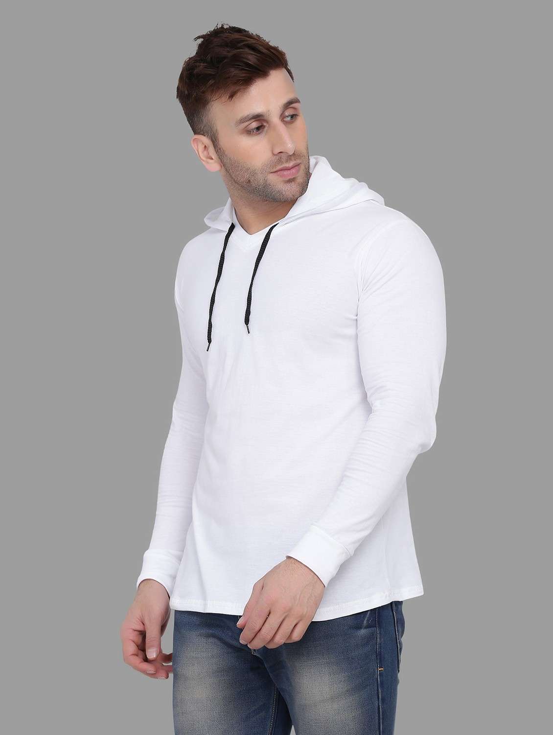 men hooded neck solid t-shirt