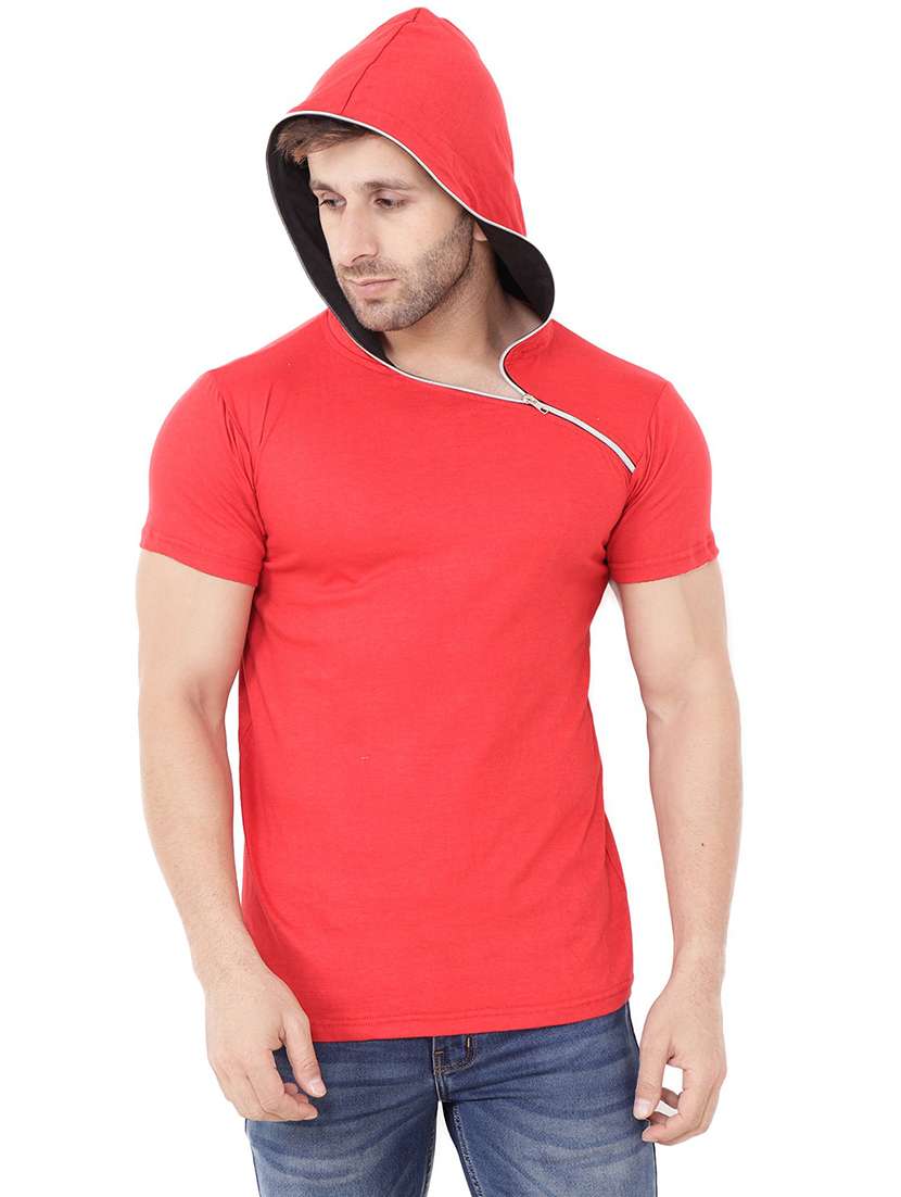 red cotton blend plain t-shirt - 20841322 -  Zoom Image - 0