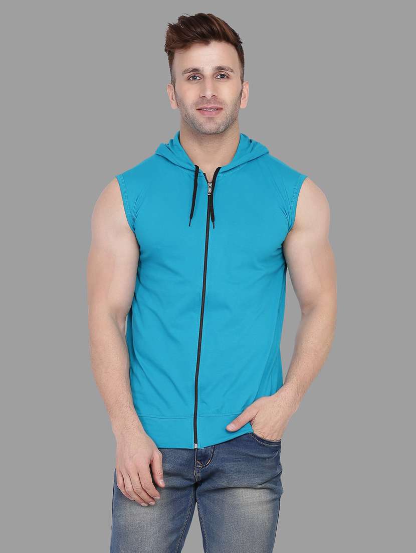 blue cotton blend solid t-shirt