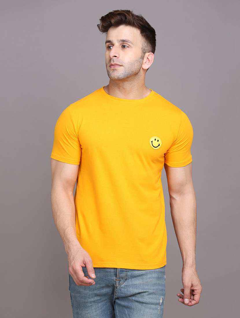 yellow cotton blend solid t-shirt