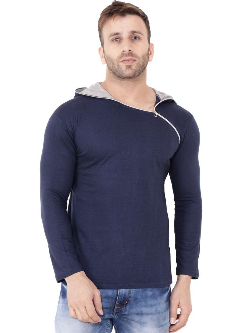 navy blue cotton blend solid t-shirt