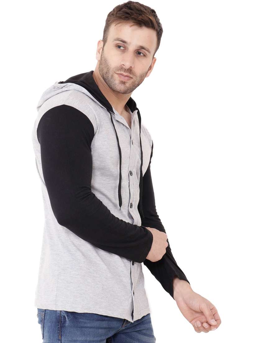 men slim fit long sleeve hooded shirt - 20841413 -  Standard Image - 1