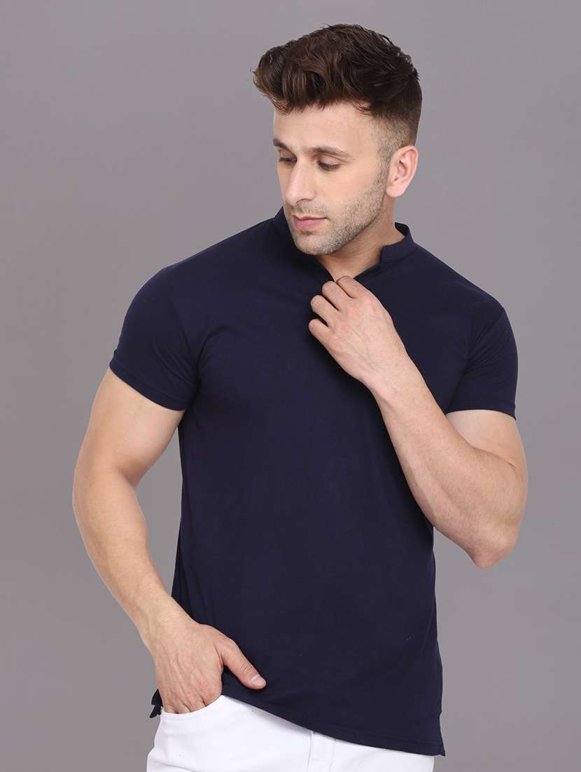 men solid mandarin neck t-shirt