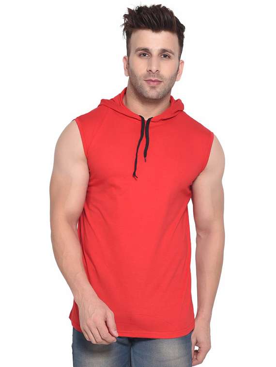 red cotton blend t-shirt