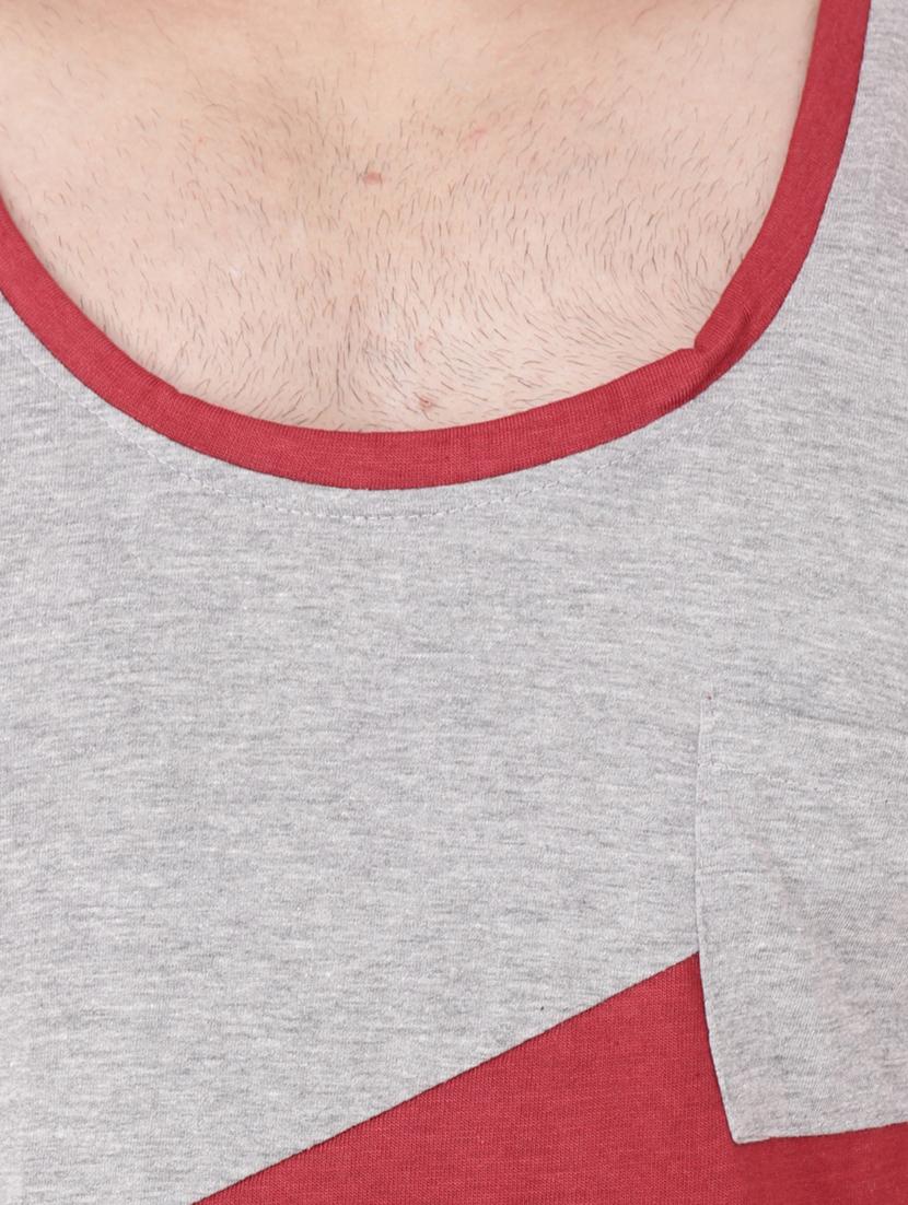 grey & maroon cotton blend t-shirt - 20841544 - Standard Image - 4