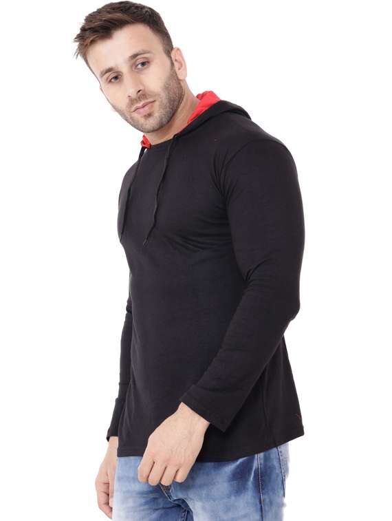 men solid long sleeve hooded t-shirt - 20841555 -  Standard Image - 1