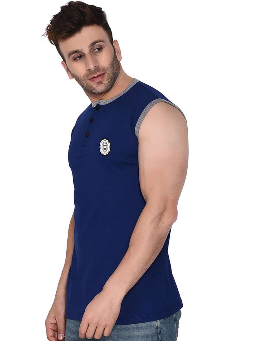 men solid henley neck sleeveless t-shirt - 20841560 -  Standard Image - 1