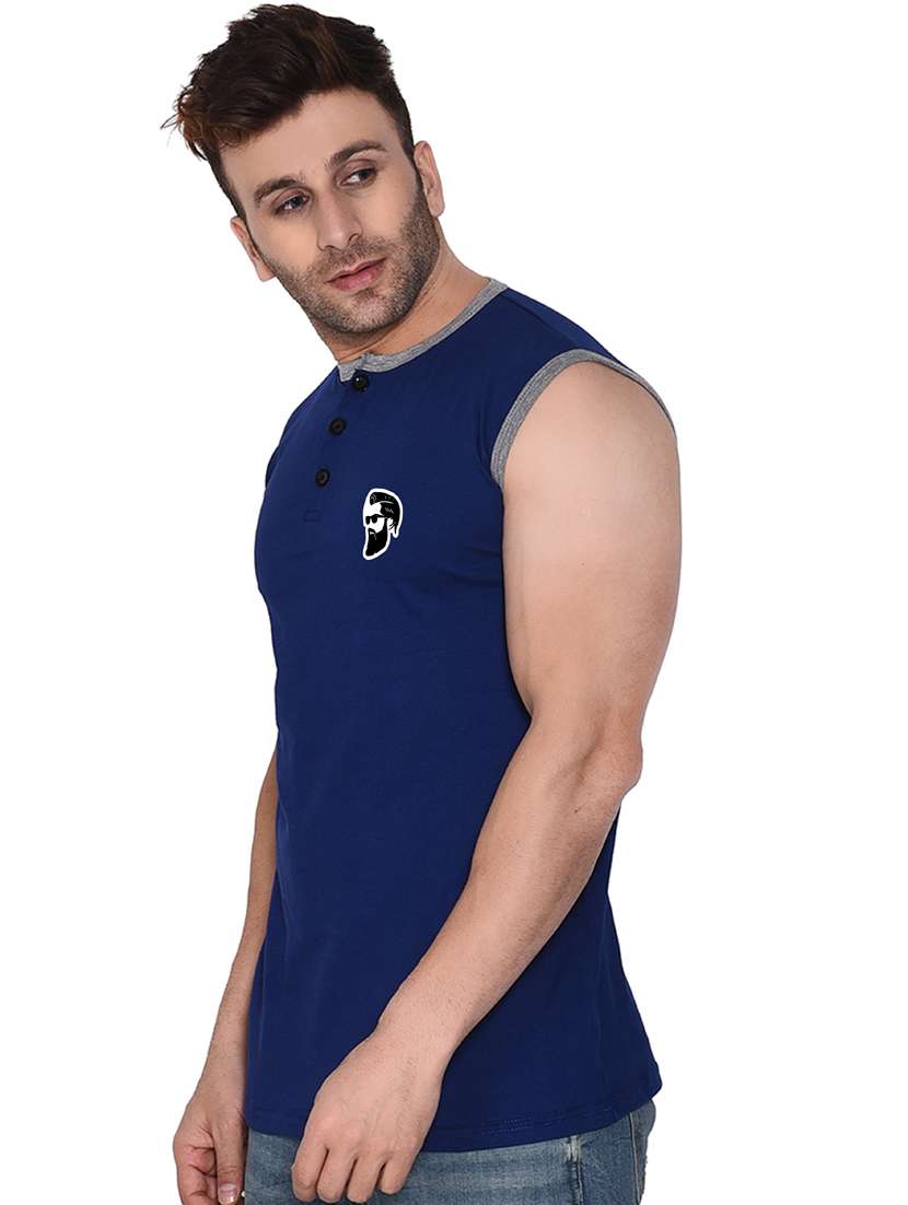 men solid henley neck sleeveless t-shirt - 20841563 -  Standard Image - 1