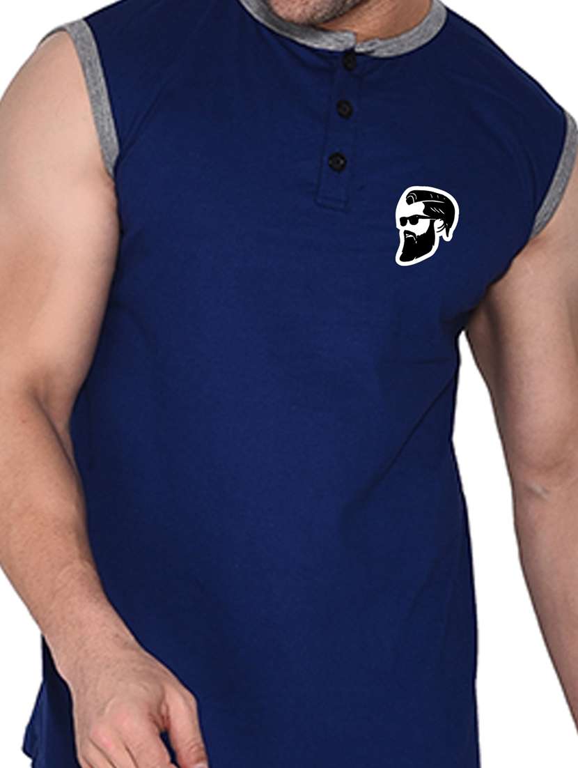 men solid henley neck sleeveless t-shirt - 20841563 -  Standard Image - 4