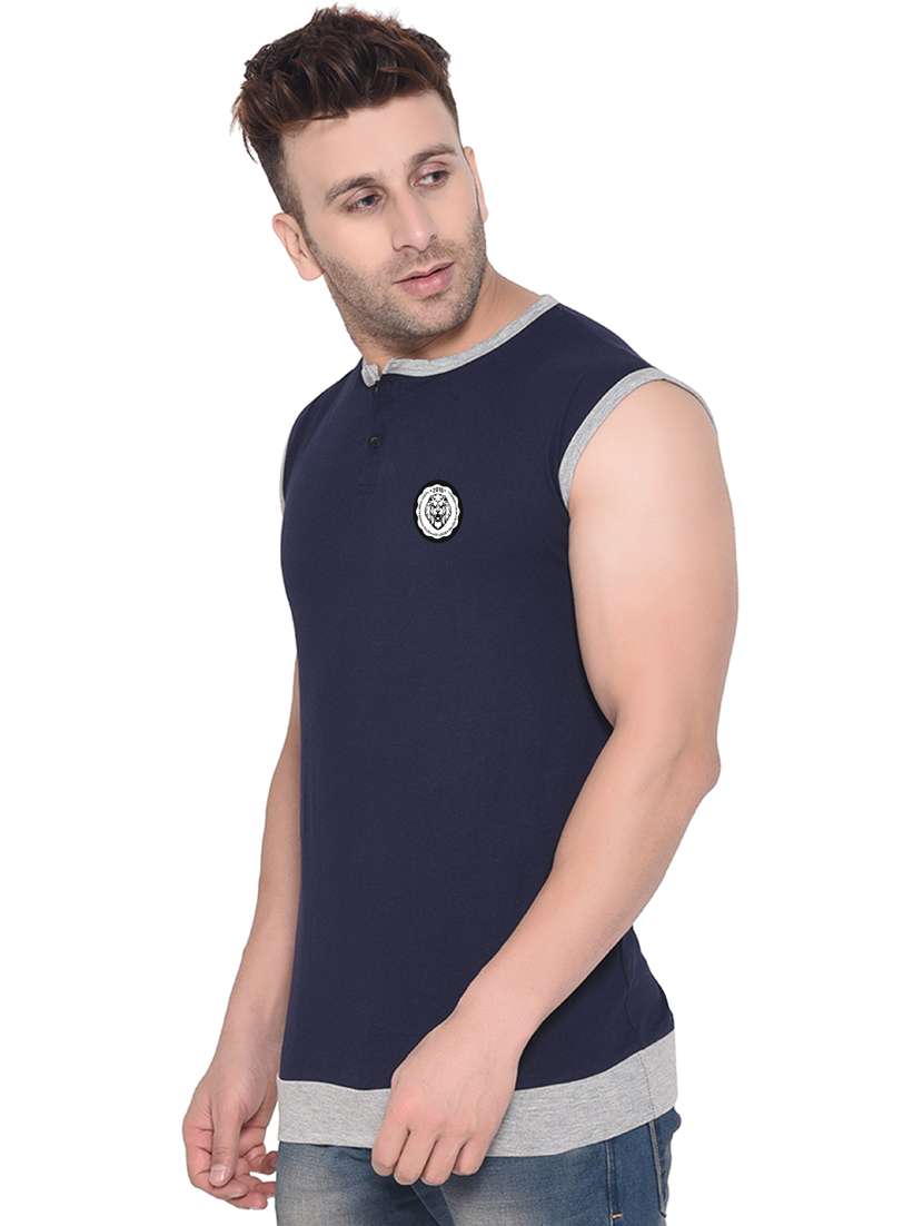 men solid henley neck sleeveless t-shirt - 20841564 -  Standard Image - 1