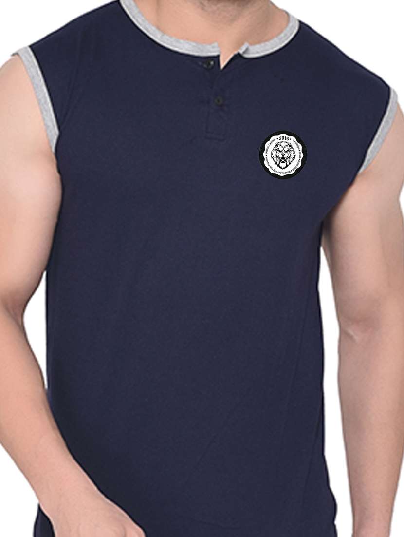 men solid henley neck sleeveless t-shirt - 20841564 -  Standard Image - 4