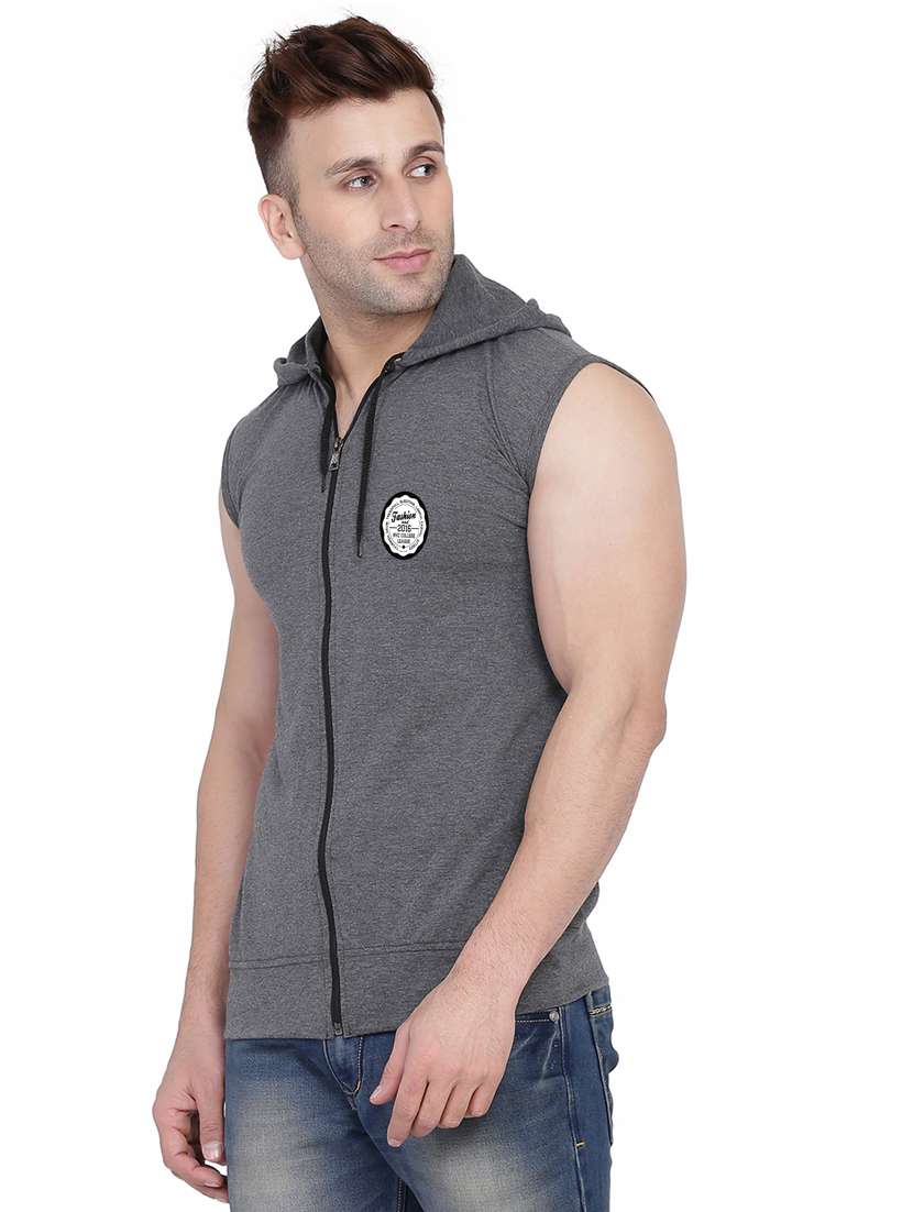 men solid hooded neck sleeveless t-shirt - 20841573 -  Standard Image - 1