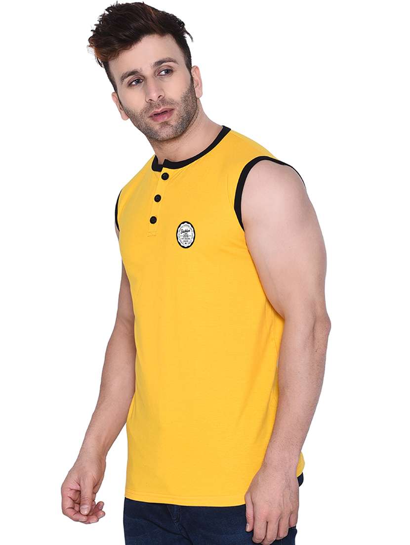 men solid henley neck sleeveless t-shirt - 20841574 -  Standard Image - 1