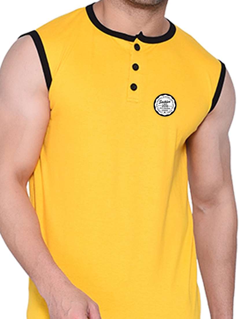 men solid henley neck sleeveless t-shirt - 20841574 -  Standard Image - 4