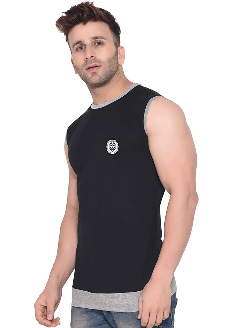 men solid round neck sleeveless t-shirt - 20841580 -  Standard Image - 1