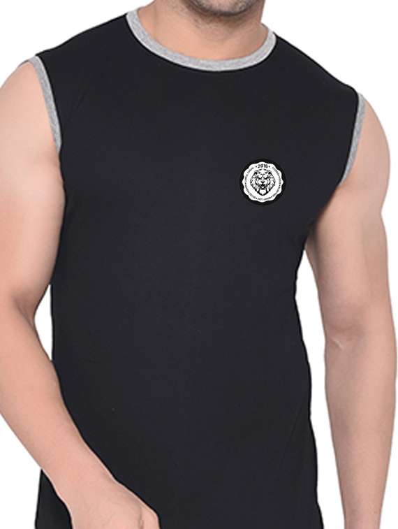 men solid round neck sleeveless t-shirt - 20841580 -  Standard Image - 4