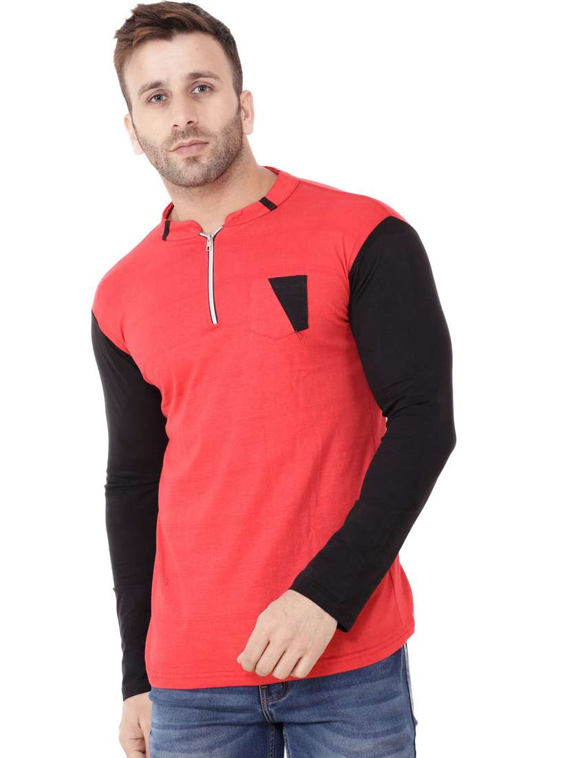 red cotton blend t-shirt