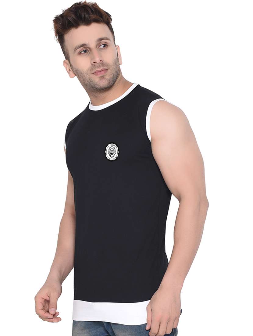 men logo print round neck sleeveless t-shirt - 20841716 -  Standard Image - 1