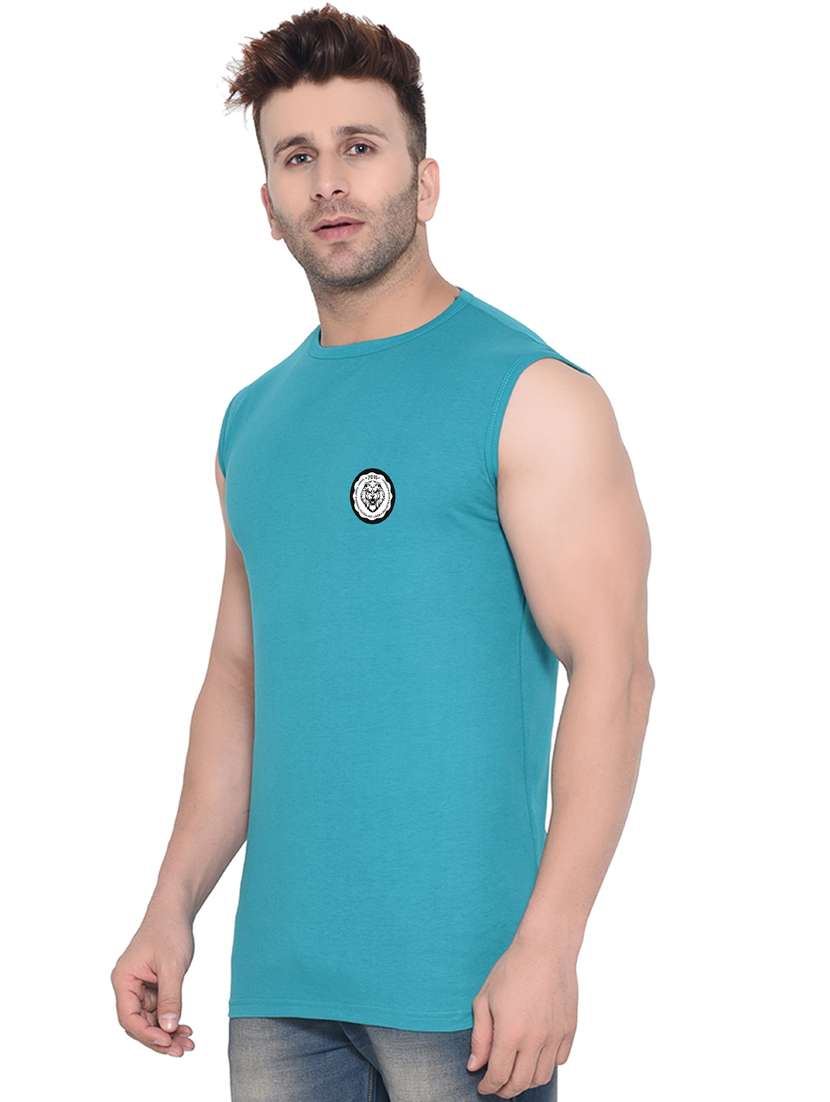 men logo print round neck sleeveless t-shirt - 20841719 -  Standard Image - 1