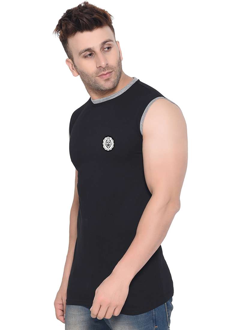 men logo print round neck sleeveless t-shirt - 20841724 -  Standard Image - 1