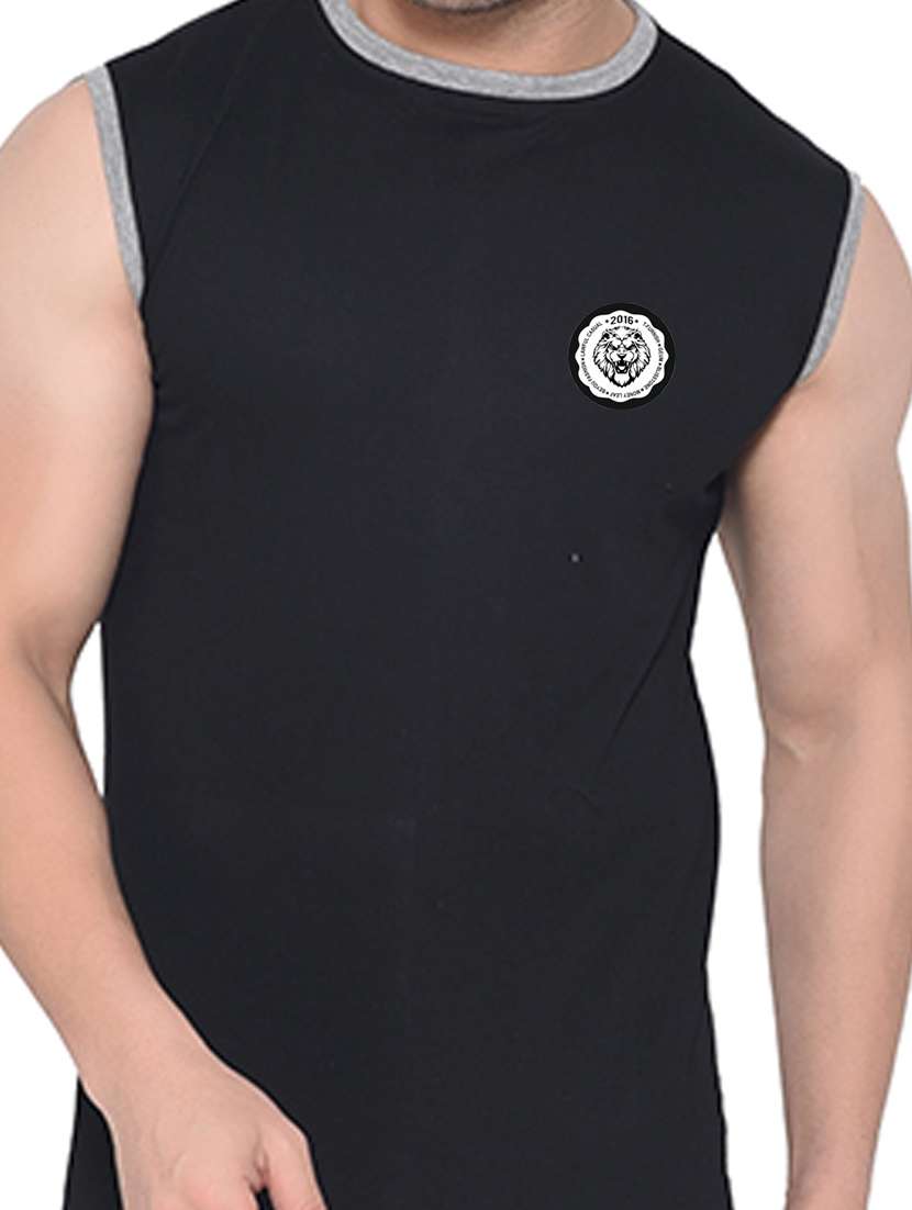 men logo print round neck sleeveless t-shirt - 20841724 -  Standard Image - 4