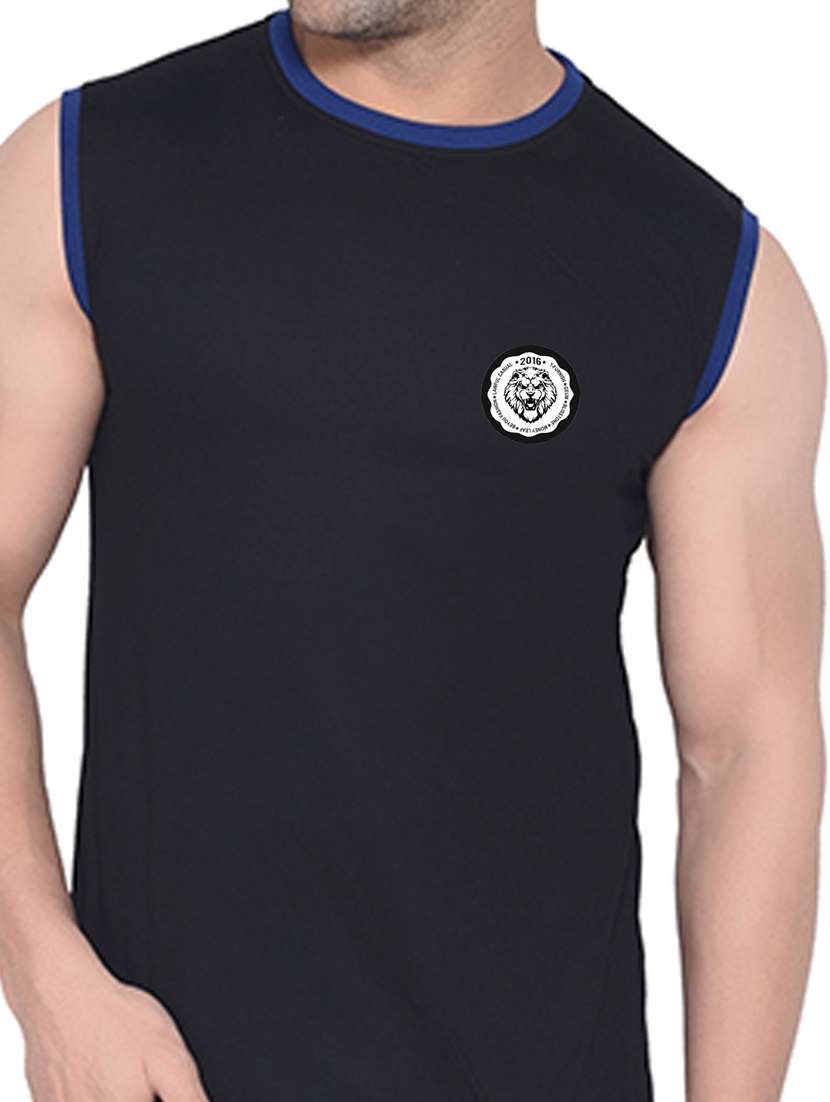 men logo print round neck sleeveless t-shirt - 20841725 -  Standard Image - 4