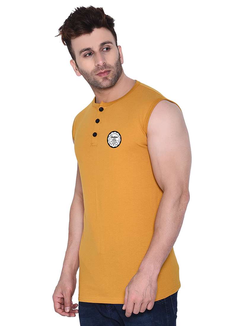 mustard solid cotton blend t-shirt - 20841745 -  Standard Image - 1