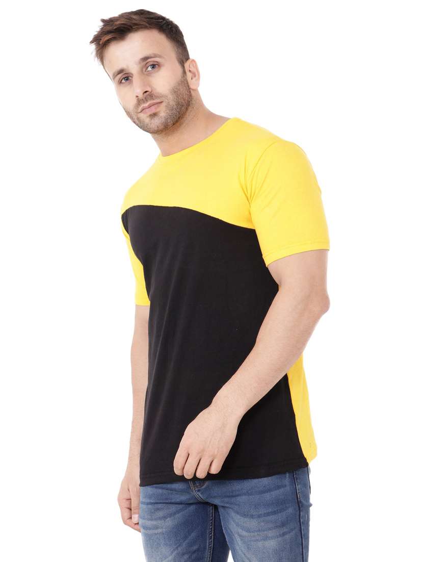 black cotton blend color block tshirt - 20841760 -  Standard Image - 1