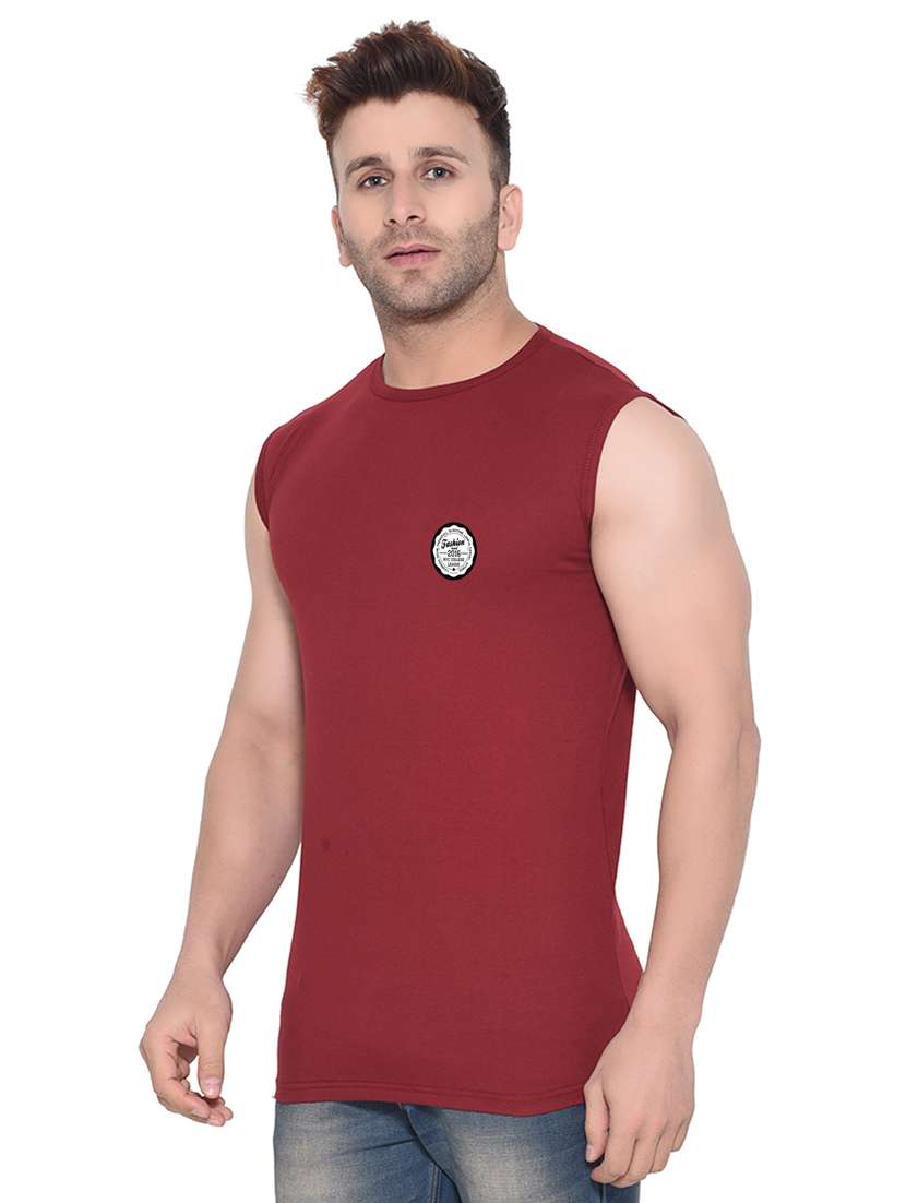 maroon solid cotton blend t-shirt - 20841872 -  Standard Image - 1