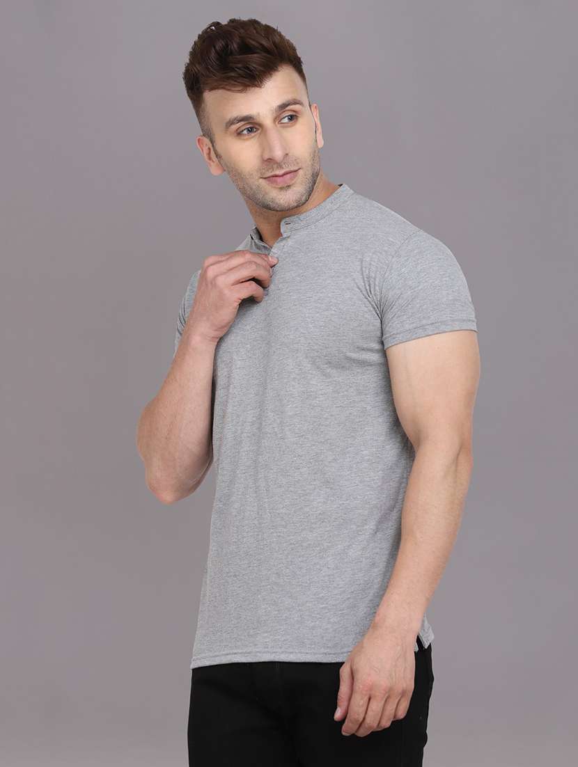 men solid mandarin neck t-shirt - 20841893 -  Standard Image - 1