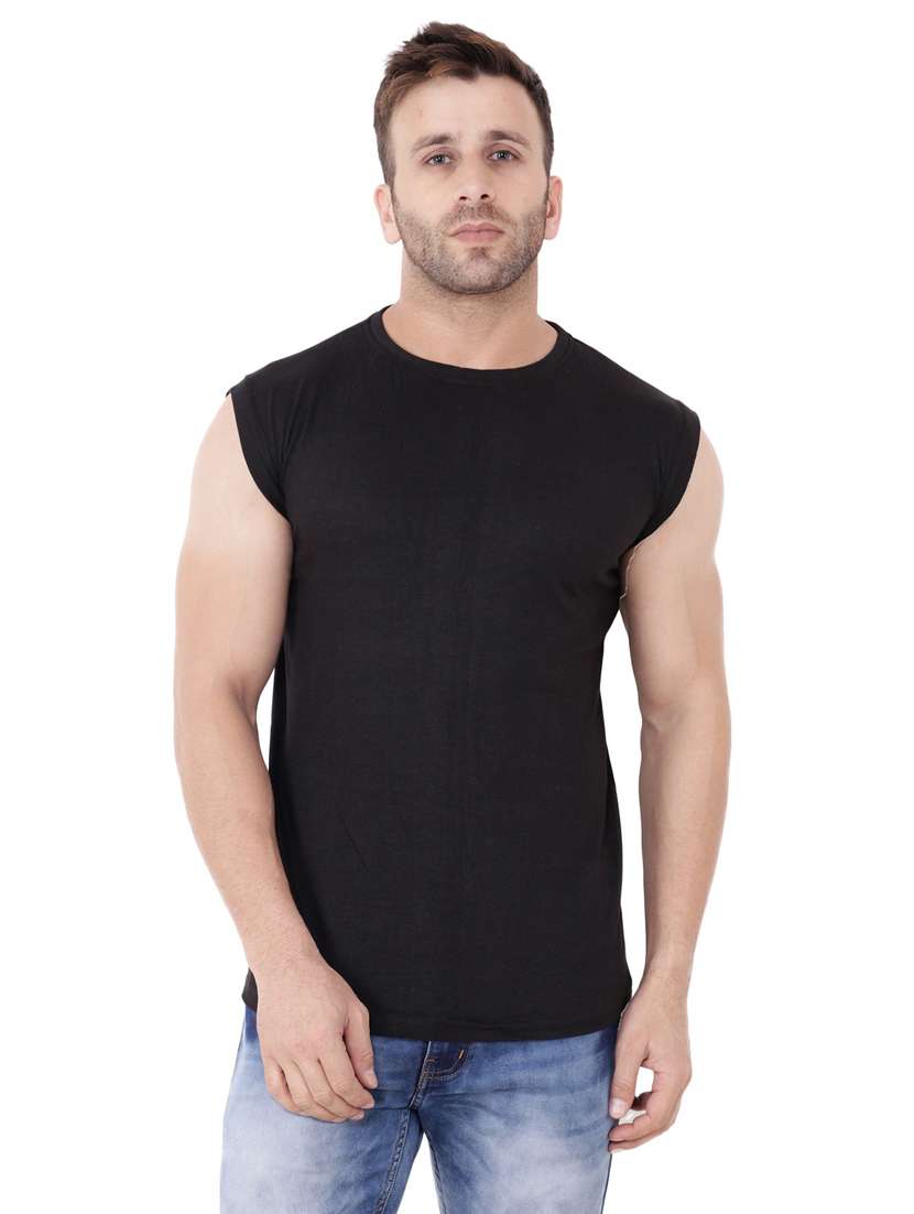 black  solid cotton blend t-shirt