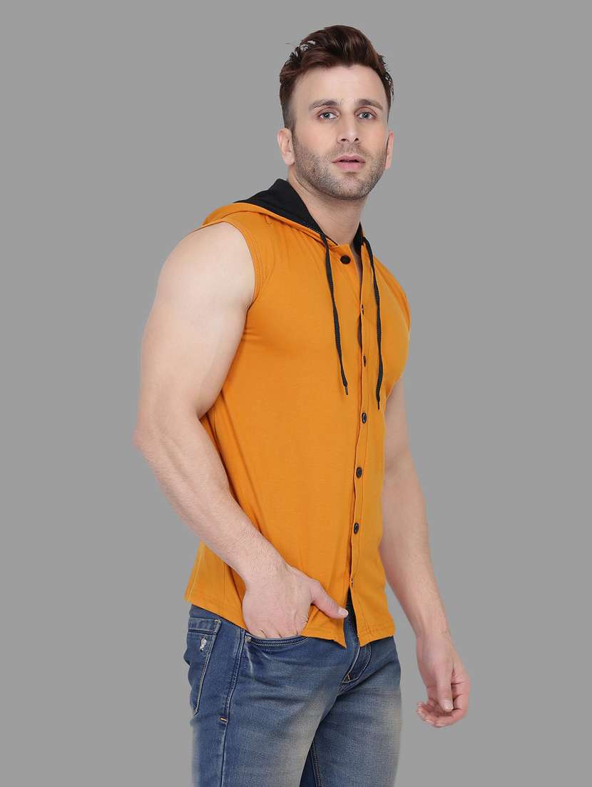 men solid hooded sleeveless t-shirt - 20841945 -  Standard Image - 1