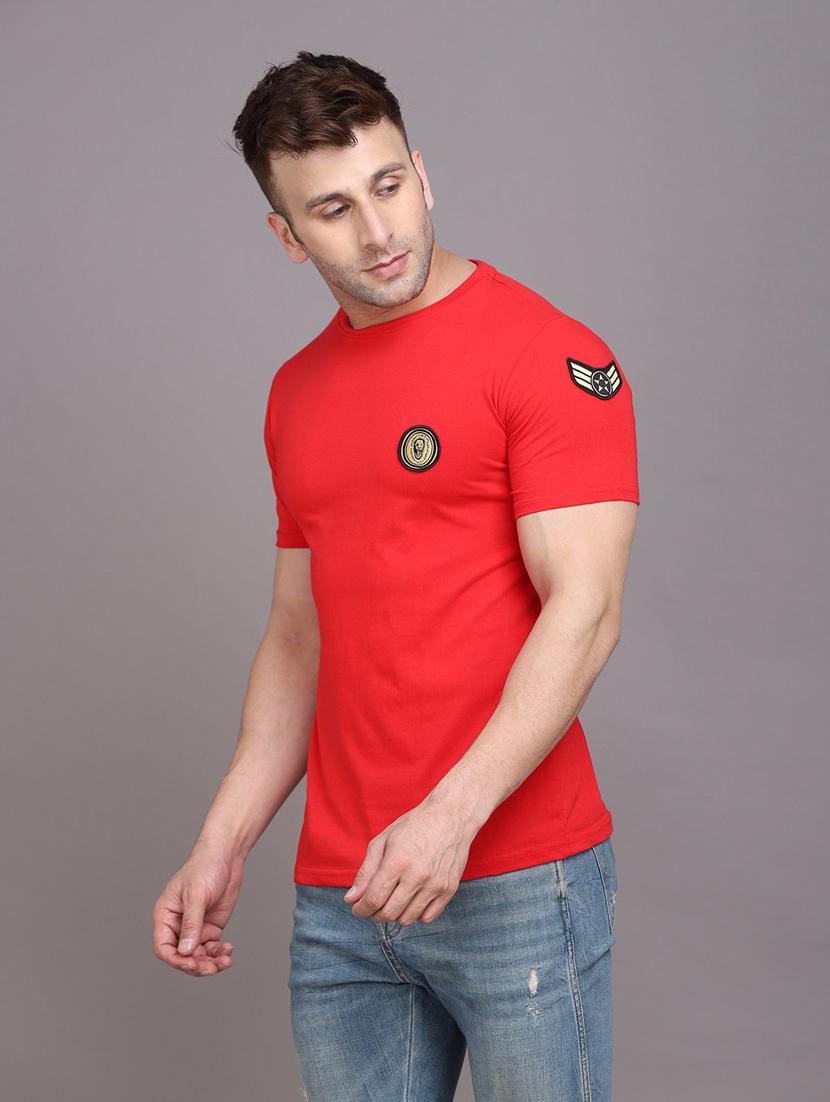 red solid cotton blend t-shirt - 20841992 - Standard Image - 1