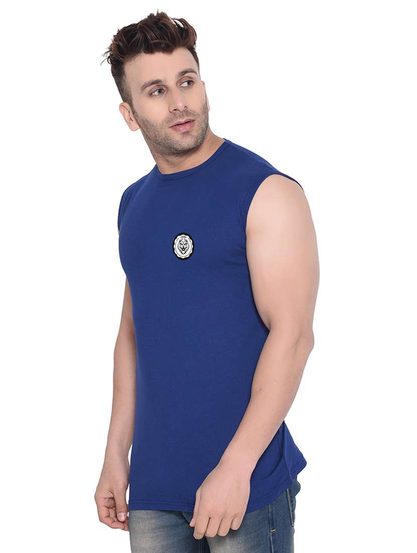 blue solid cotton blend t-shirt - 20842099 -  Standard Image - 1