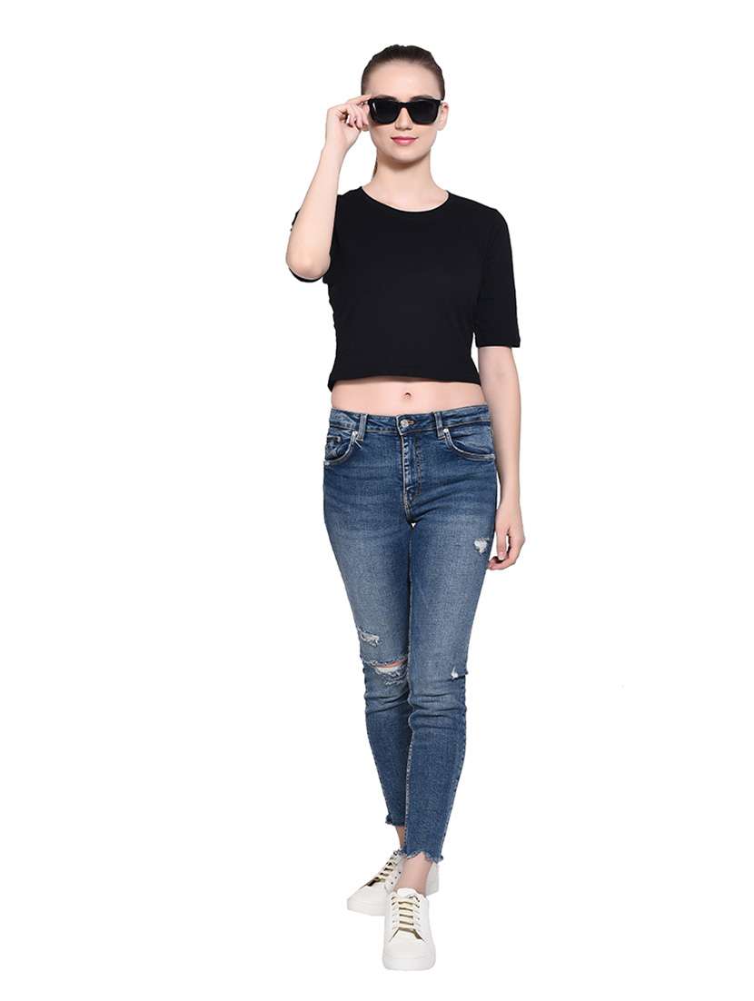 women solid round neck t-shirt - 20842136 -  Standard Image - 4