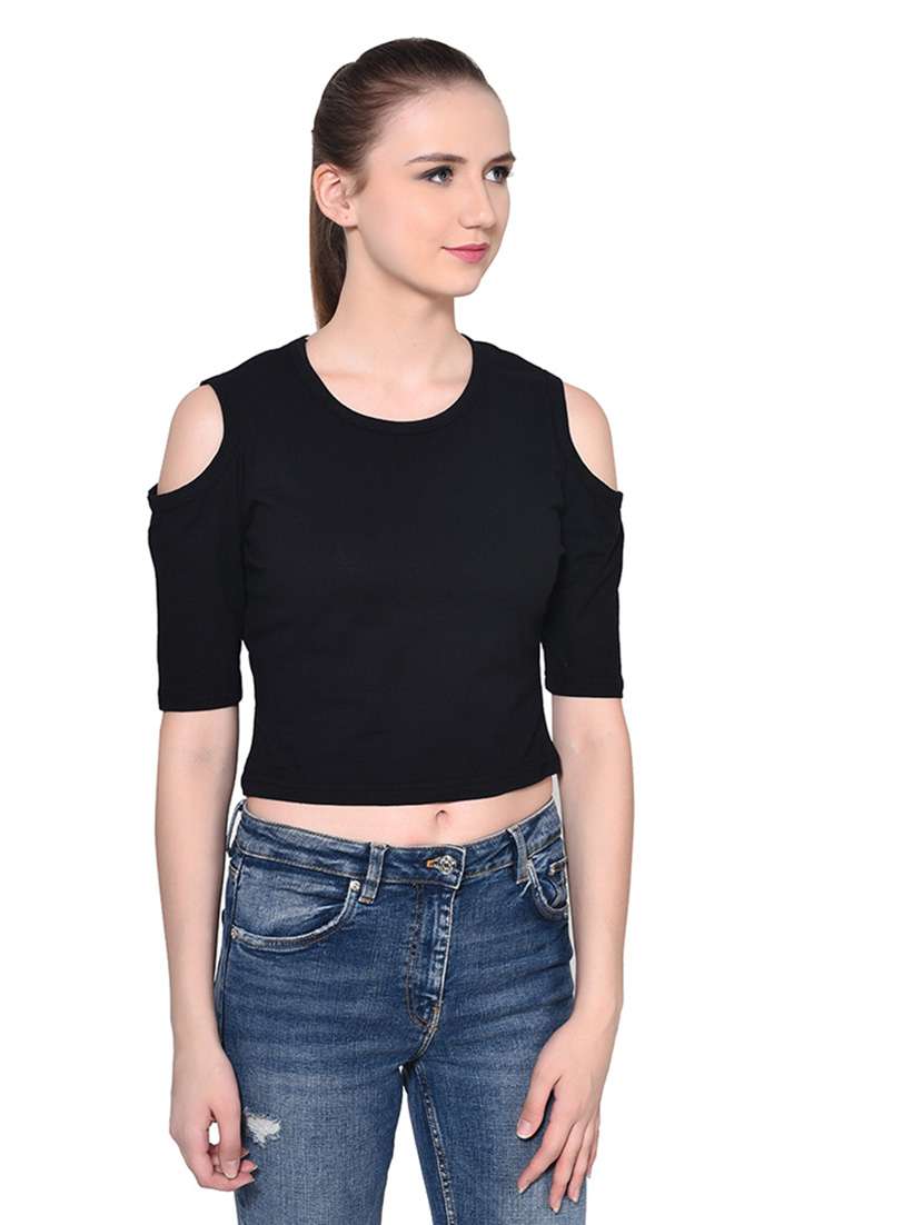 women solid round neck t-shirt