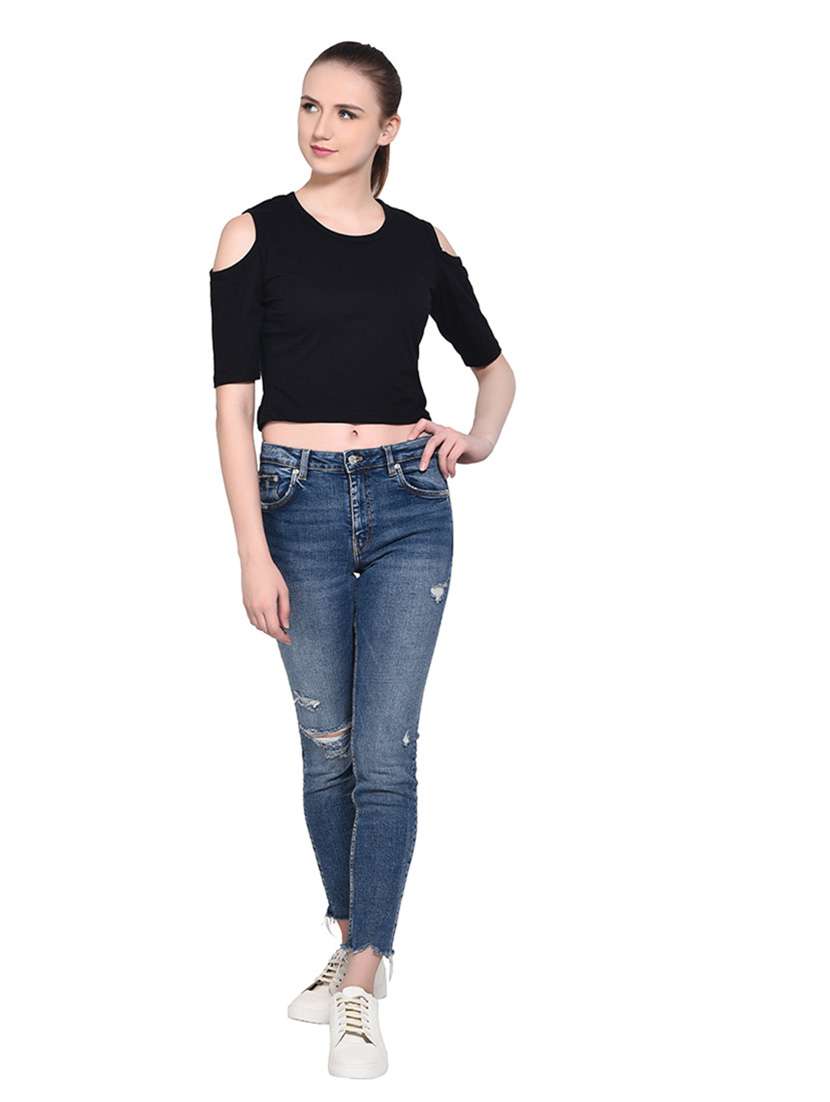 women solid round neck t-shirt - 20842146 -  Standard Image - 4