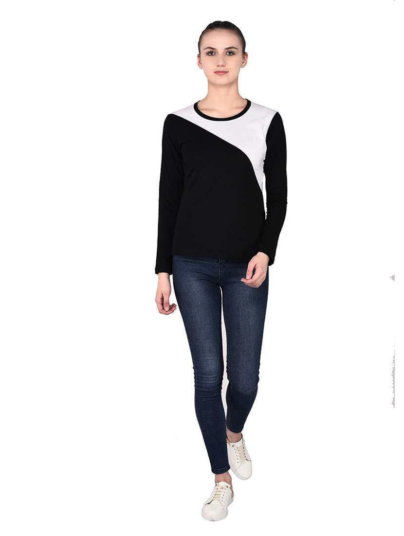 women color block round neck t-shirt - 20842149 -  Standard Image - 4