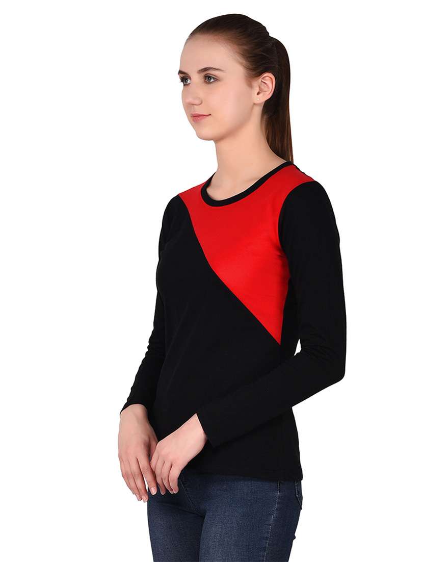 women color block round neck t-shirt - 20842155 -  Standard Image - 1