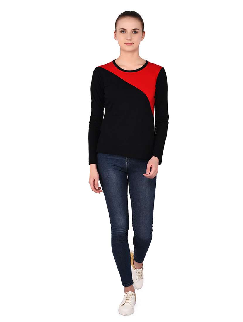 women color block round neck t-shirt - 20842155 -  Standard Image - 4