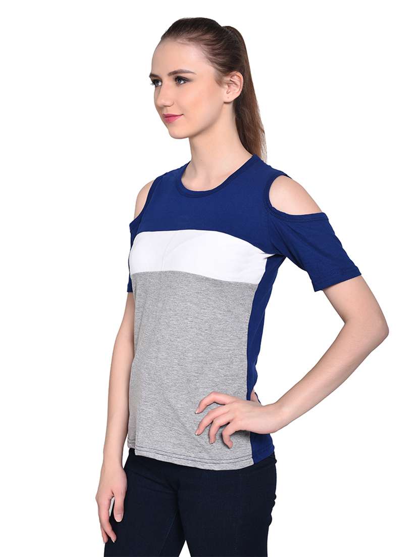 women color block round neck t-shirt - 20842161 -  Standard Image - 1