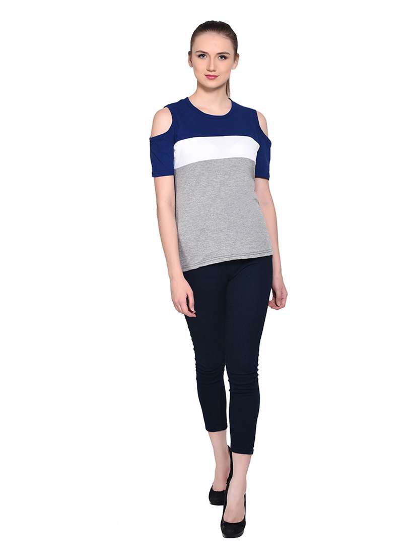 women color block round neck t-shirt - 20842161 -  Standard Image - 4