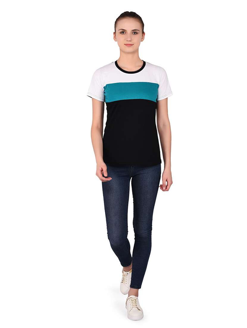 women color block round neck t-shirt - 20842162 -  Standard Image - 4