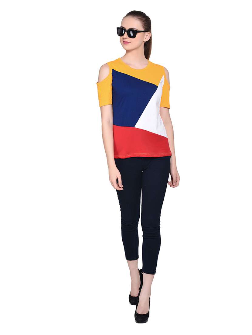 women color block round neck t-shirt - 20842163 -  Standard Image - 4