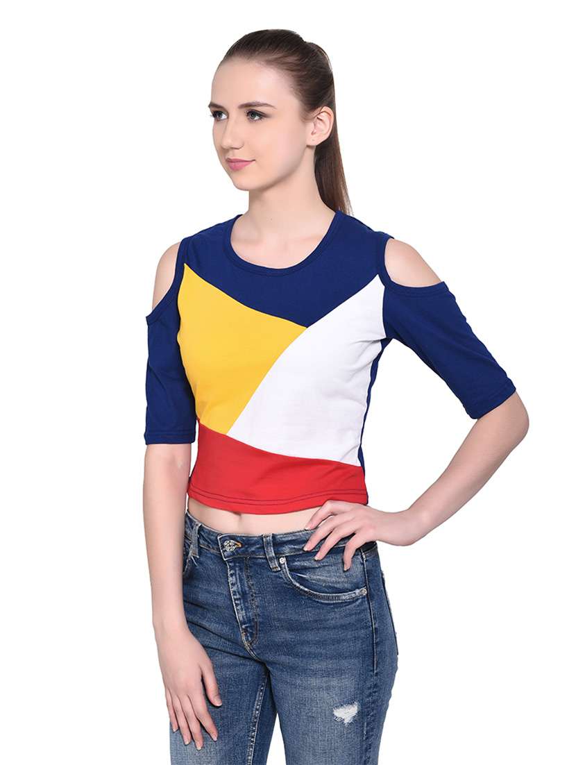 women color block round neck t-shirt - 20842164 -  Standard Image - 1